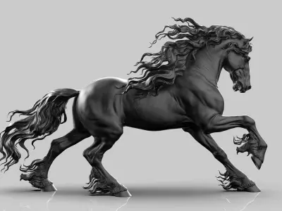 Galloping Friesian horse  -  3D Sculpting 3D print model