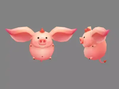 Cartoon piggy - Flying Pig Low-poly 3D model