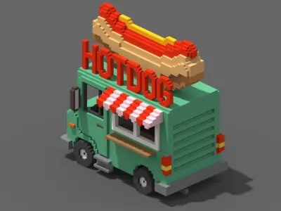 Voxel HotDog Van Low-poly 3D model