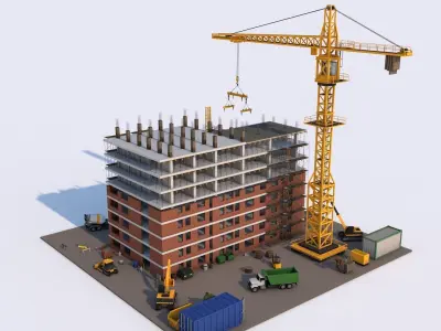 Under Construction Building Scene Low-poly 3D model