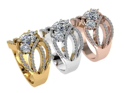 Ring137 gold diamond ring with three stones 3D print model