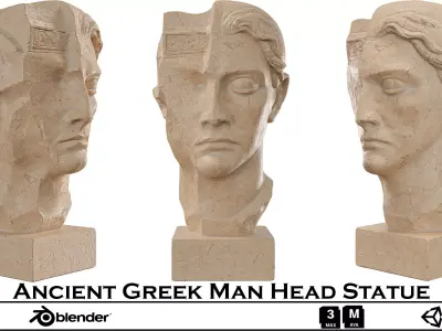 Ancient Greek Man Head Statue 3D model