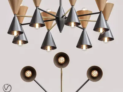 Cairo Chandelier Black And Gold 3D model