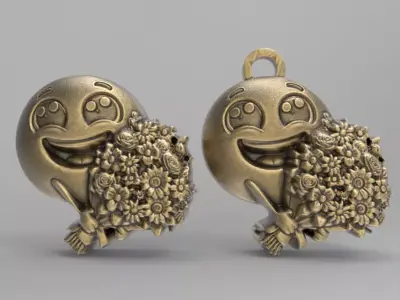 smile emoji with flower keychain  3D print model