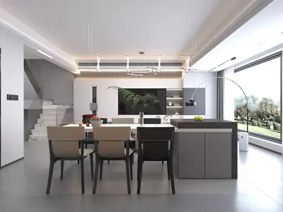 Living Room and Kitchen Scene Low-poly 3D model