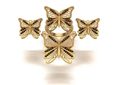 Jewelry butterfly ring set 3D print model