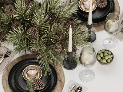 Winter Pine Table Setting Elegance 3D model
