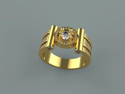 mens ring with a round stone in a round shape 3D print model