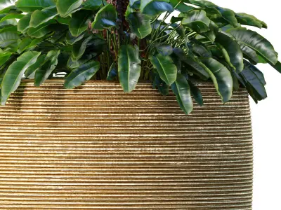Decorative flowering garden tree gold pot Art Deco flowerpot 3D model