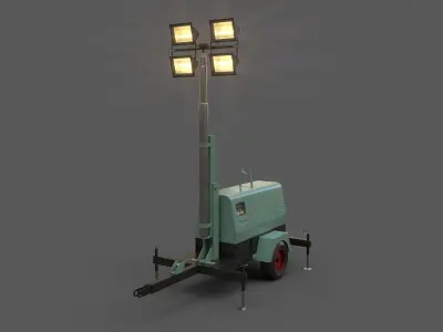 PBR Mobile Light Tower Generator B - Green Light  Low-poly 3D model