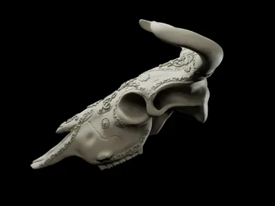 Bull skull decorated intended for 3D printing 3D print model