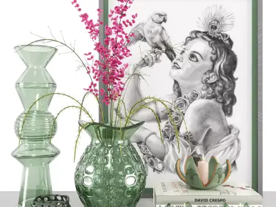 Decor06 vase with flowers and drawing 3D model