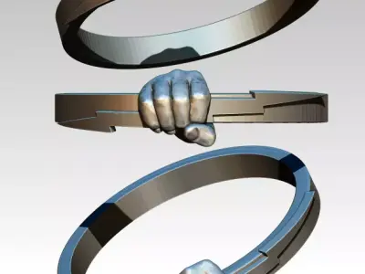 Fury Lightning Strike Hand Punch Fist Jewel Ring 3D print model