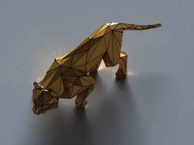 tiger lowpoly 3D print model gold geometric animal Low-poly 3D model