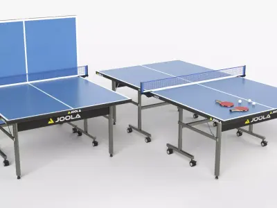 Blue Tennis Table Ping Pong   racket  and ball Low-poly 3D model