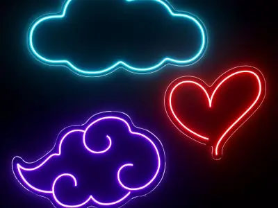 Heart Clouds Neon Signs 3D model
