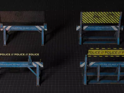Police Barrier Set Low-poly 3D model