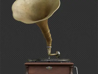 Gramophone or phonograph and platter record 3D model