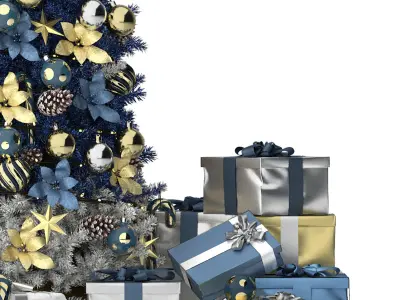 christmas trees and gift boxes collection 01 3D model