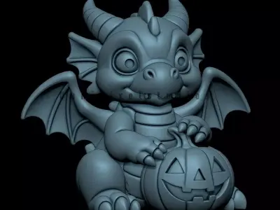Cute Dragon and jack o lantern Halloween STL 3D print model