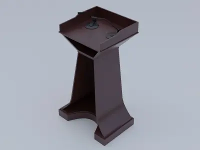 Pulpit Low-Poly wooden podium with two microphones Low-poly 3D model