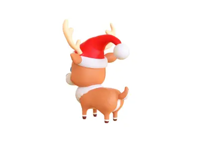 Cute Reindeer Wearing Santa Hat 3D Model Christmas Decor Low-poly 3D model