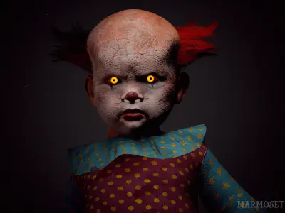 Scary Baby Clown game character for Horror games Low-poly 3D model