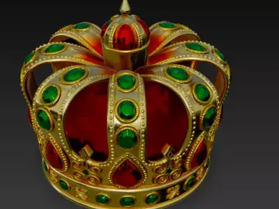 Golden Crown with Emerald Gems 3D model