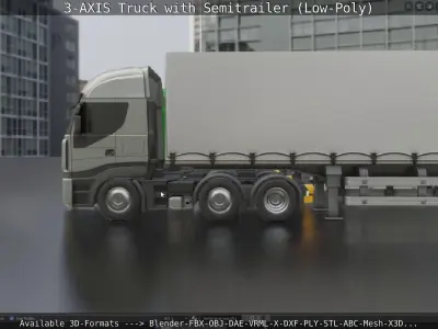 3-AXIS Truck with Semitrailer Low-Poly Version   Low-poly 3D model