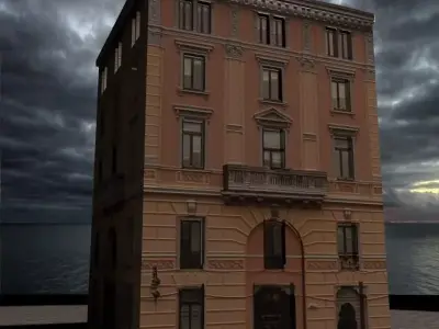 Building old in middle of storm Low-poly 3D model
