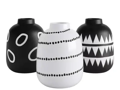 Set 3 vase black white 3D model