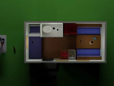 A Caravan house with table and chairs Low-poly 3D model