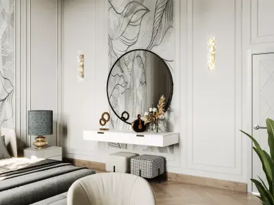 bedroom with walls and chandelier Low-poly 3D model