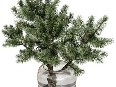 Pine branches in a Frosted glass vase - Bouquet 83  3D model