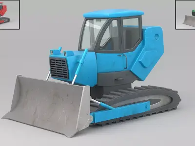 Cartoon Bulldozer Low-poly 3D model