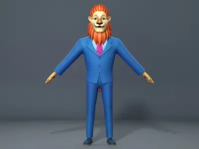 Cartoon lion business suit  character Low-poly 3D model