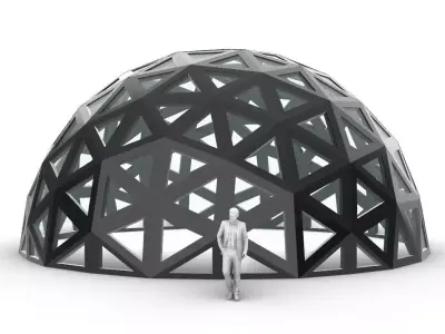Geodesic Dome with Dynamic Perforations and glass panels 3D model