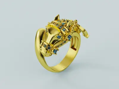  Horse with Horseshoe Ring  - Anillo Caballo Con Herradura 3D print model