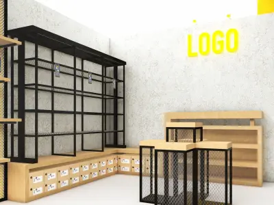 booth one side open with size 3x4 3D model