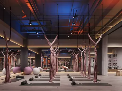 Luxury gym with yoga studio and swimming pool 3D model