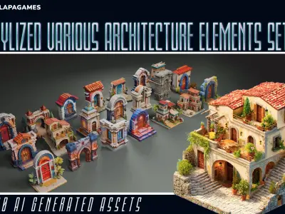 Stylized Various Architecture Elements Set 1 3D model