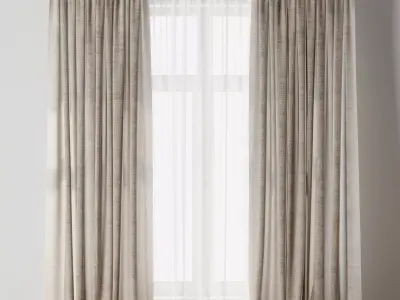 Rod Curtain - Brown Linen Curtain 30 HBH Low-poly 3D model