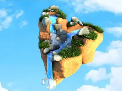 Blender 4 Stylized Waterfall Geometry Node 3D model