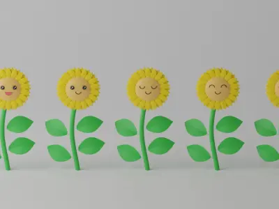 Cartoon Cute Sunflower Collection 1 3D model