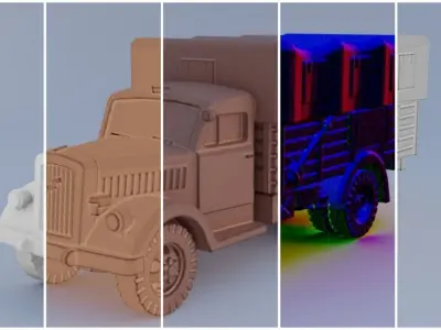 Truck with cabin and car body 3D model