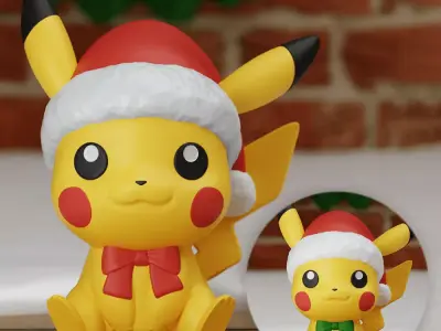 Pikachu Xmas Chibi Easy Print Pokemon Fanart 3D print model