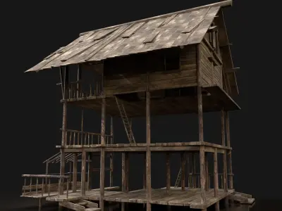 Next Gen AAA FANTASY MEDIEVAL WOODEN VILLAGE WATCHTOWER HUT Free low-poly 3D model