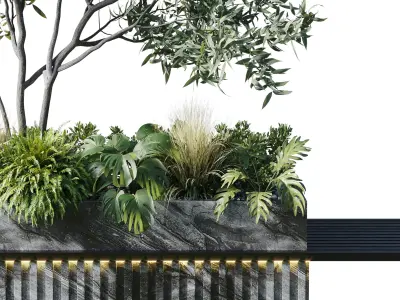 Urban Environment Urban Furniture Green Benches Low-poly 3D model