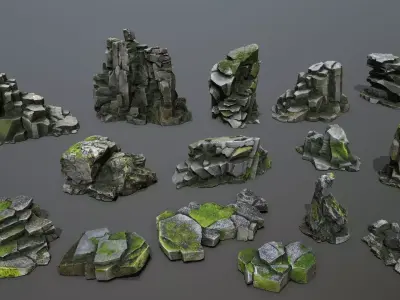 mossy rocks Low-poly 3D model