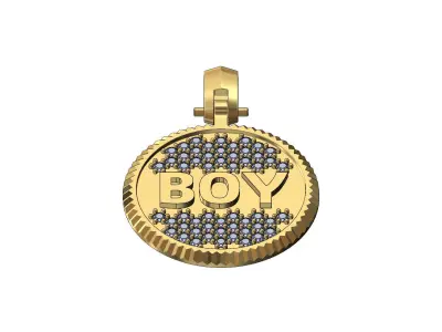 BOY diamond iced fluted bezel pendant with bail 3D print model
